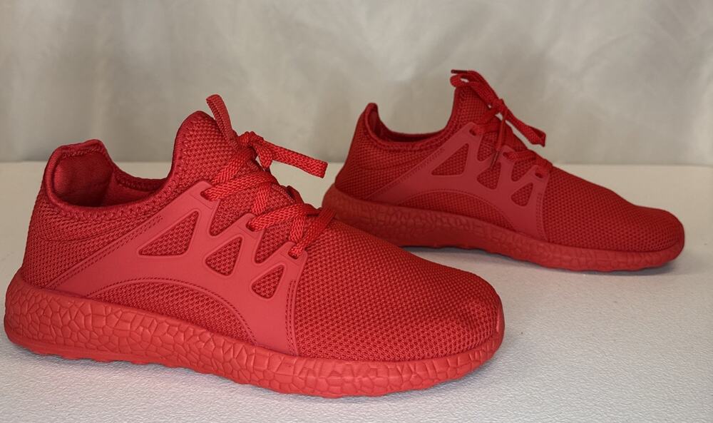 Women's Red Mesh Athletic Sneakers Lightweight Running Walking Gym Shoes Size 42